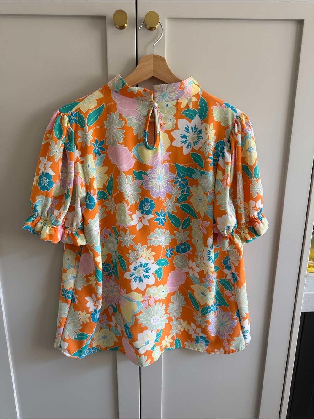 Floral Puff-Sleeve Blouse in Orange